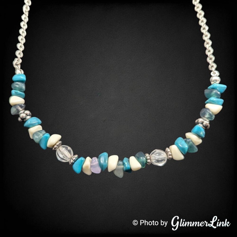Avon Beaded Chain Faux Turquoise Chip Silver Tone Necklace - Picture 5 of 10